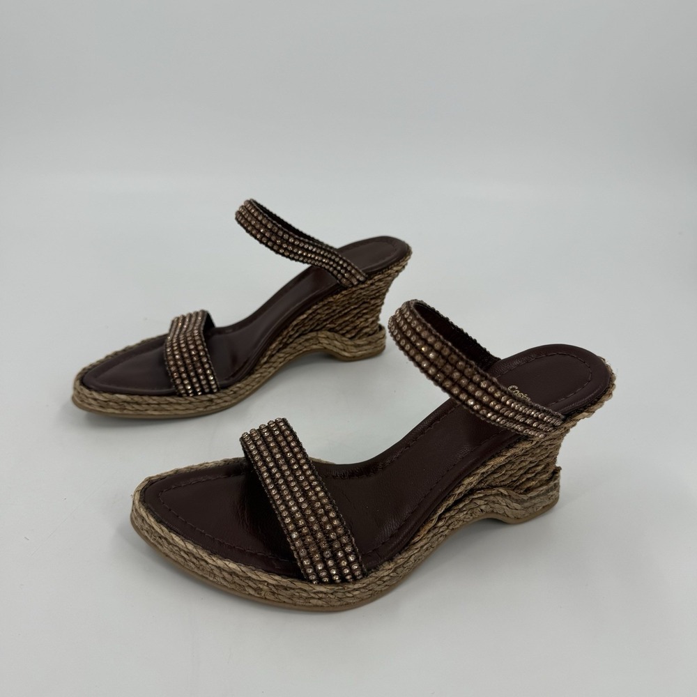 Costa Blanca Beaded Wedge Sandals Women's US 6 Brown Espadrille Slides